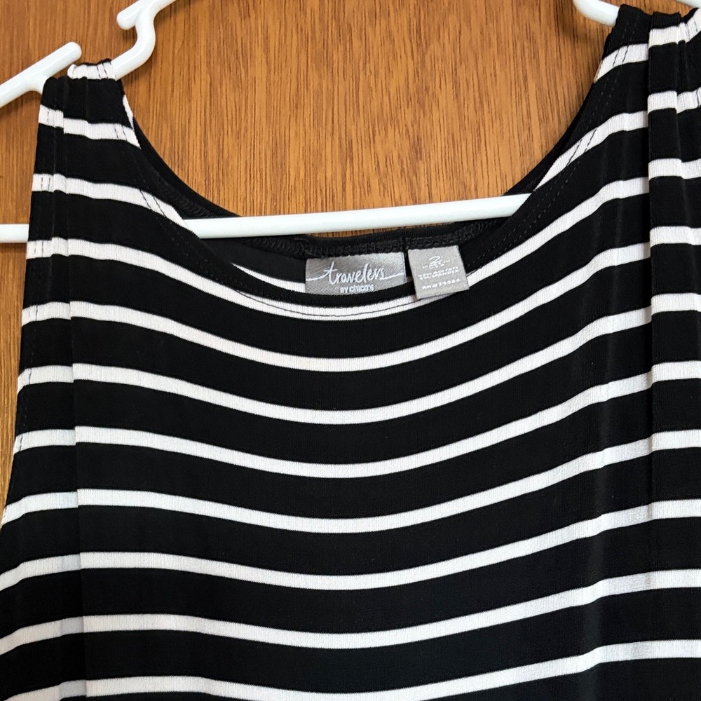 Chico's Black and White Striped Sleeveless Long Dress- So Stylish!